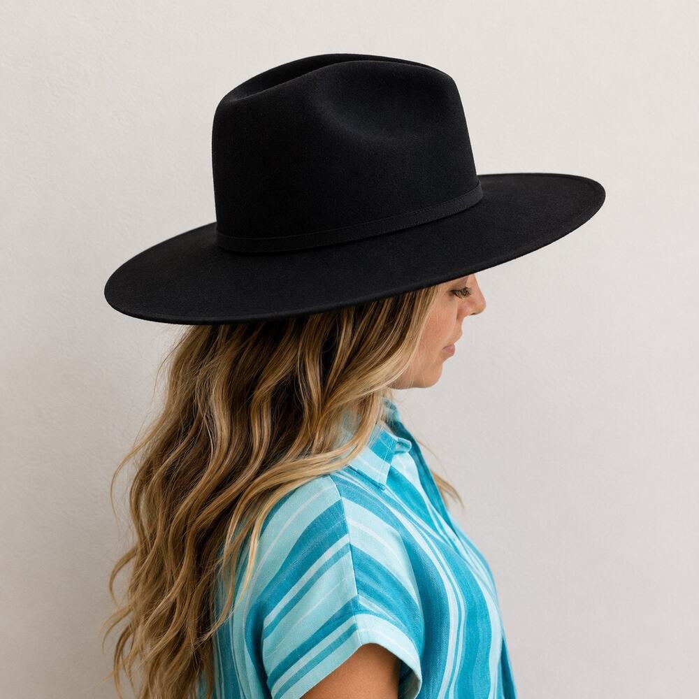 Lack of Color Black Australian Wool Rancher Hat Wide Brim Sz M